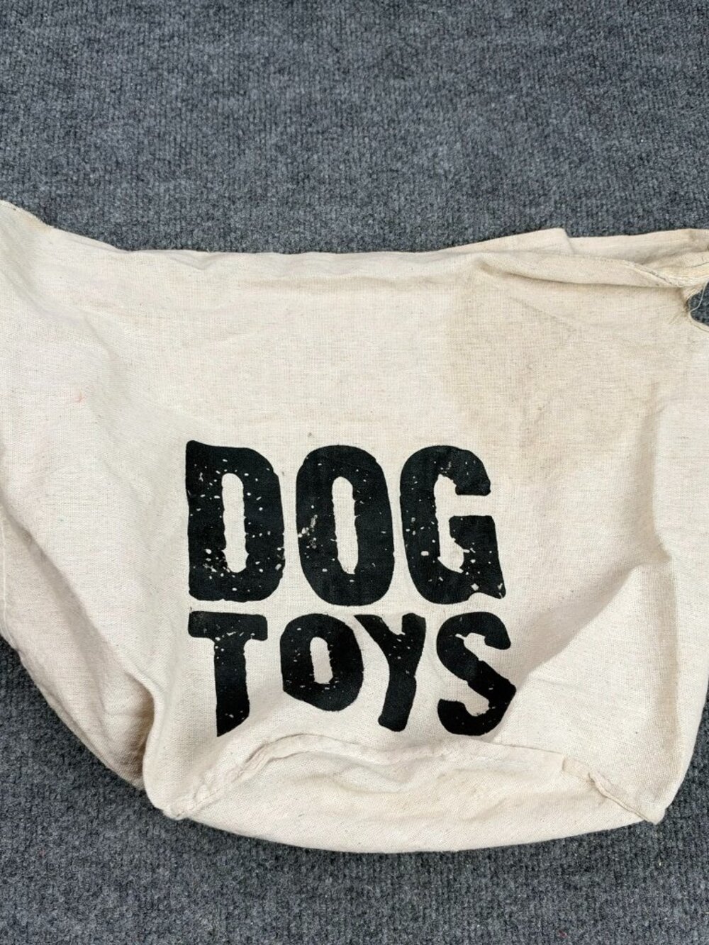 Canvas Dog Toys Storage Bag Bin Off White Black Lettering ~18" x 9" Stain